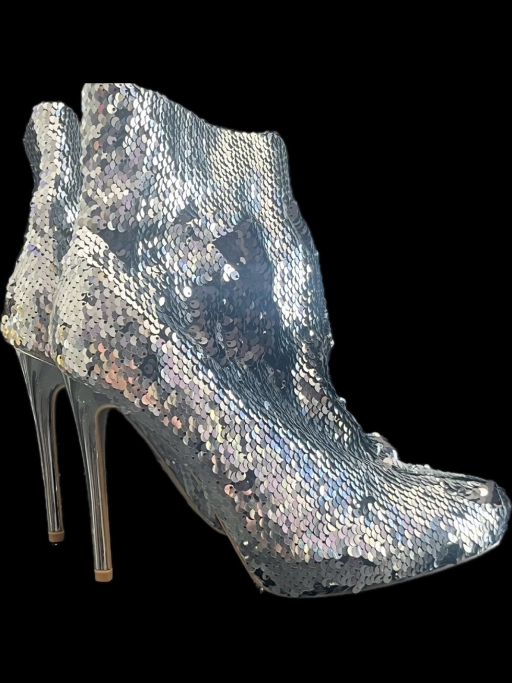 New Wild Diva Sequin black silver stiletto ankle booties boots high heels glam
